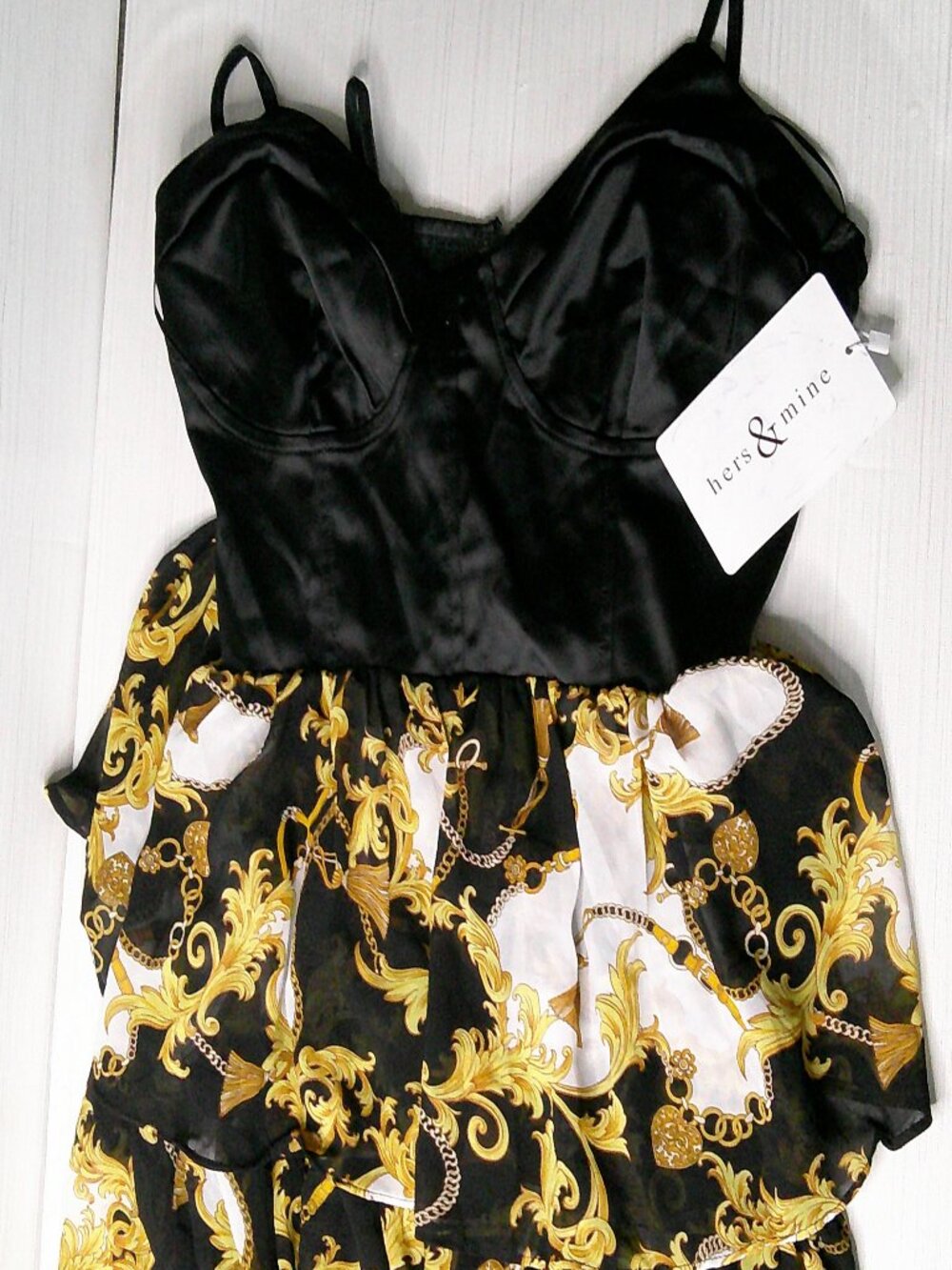 Women’s Black Gold Baroque Print Mini Dress – Elegant Statement Party DressWomen